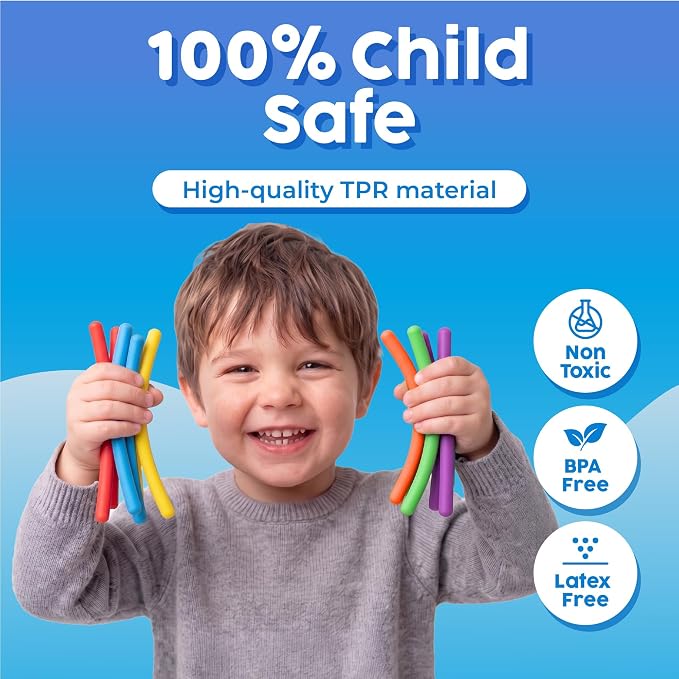 BUNMO Sensory Toys Stretchy Strings for Toddlers 3+ - Stimulating & Addictive Fidget Toys for Kids - Hours of Fun for Kids - Non-Mouthable Toy 3+ - Mini Smooth 12 Pack