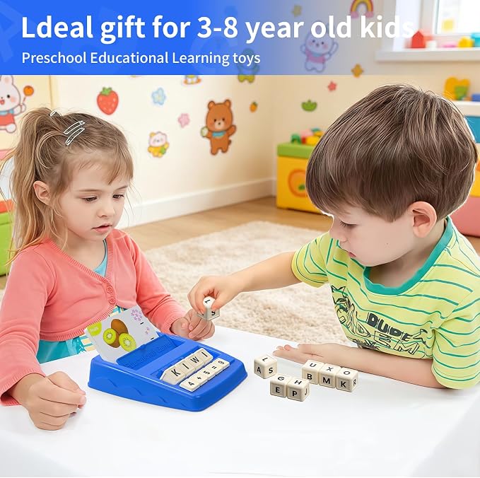 Educational Toys Learning Games for Kids 3-8, Matching Letter Spelling Early Math Game for Preschool& Kindergarten Kids Boys and Girls ，Christmas Birthday Gift for 4 5 6 7 Boys Girls（Navy Blue）