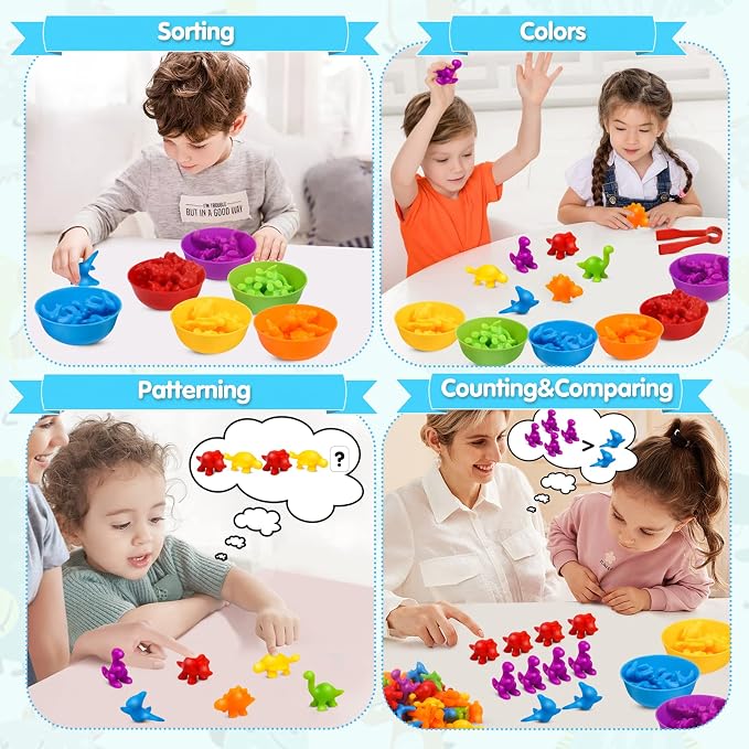 USATDD Counting Dinosaurs Montessori Toys Color Sorting Animals Matching Games Preschool Learning Activities Educational Sensory Toys Birthday for Kids Toddlers Boys Girls Age 3+