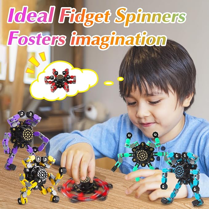5 Pcs Transformable Fidget Spinners Toys for Kids and Adults, Stress Relief Sensory Toys for Boys and Girls Fingertip Gyros for ADHD Autism Quiet Airplane Travel Toys Essentials Party Favors