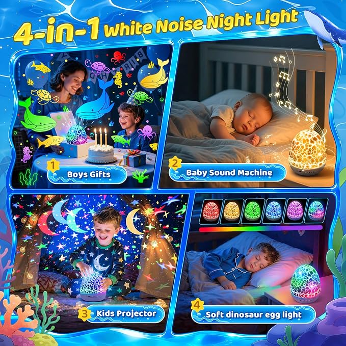 Strayou Sensory Toys for Kids with Autism 31 Colors Night Light Projector | Sound machine for Sleep 15 White Noise Baby Toys for 1,2,3,4,5 year old Boys Toddlers Kids Dinosaur Egg Light Calming Corner
