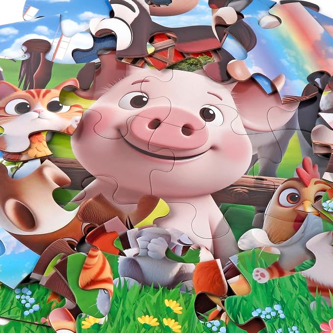 Jumbo Floor Puzzle for Kids,48 Piece Farm Animals Jigsaw Puzzle Ages 3-8 | Animal Theme,Extra-Large Thick Pieces Fit Little Hands,35x24 in Completed,Preschool Educational Gift for Boys and Girls