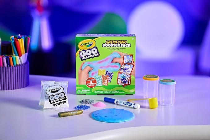 Crayola Satisfying Goo Making Kit, Slimy DIY Craft for Kids, Sensory Fidget Putty, Less Mess Activity, Includes Mix Pouches & Mix Ins, Gift for Kids, 6+
