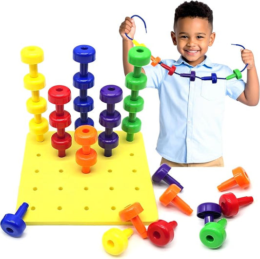 Blu Jay Foam Peg Board Toy - 36 Pegs, Foam Board, Lacing String, Storage Bag - Occupational Therapy Toys - Fine Motor Skills Toys for Toddlers and Kids (Yellow)
