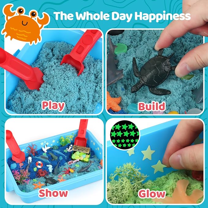 Kaelinda Ocean Sensory Bin for Toddlers 3-4 5-7, Sea Animals Toys for Kids | Sensory Bin Sand Gifts for Toddlers 3-4, Ocean Toys Sensory Sand for Boys Girls Birthday Gifts 3 4 5 6 7 8 Year Old
