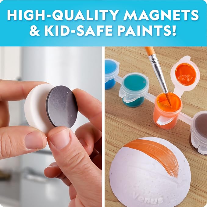 National Geographic Magnetic Solar System Art Kit for Kids with 9 Magnets | 9 Solar System Magnets, Sun and Planets, 6 Paint Colors and 2 Brushes, 3D Space Toy, Craft Project, Birthday Gift