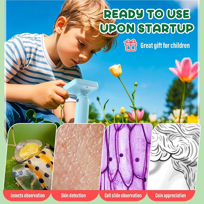 IMICHI Microscope for Kids 50X-1000X - 2 inch IPS HD Screen, 32GB Storage Card, 1080P Video, 2-Hour Battery Life, Easy Carry, Slides Included - Perfect Science Kit Gift for Kids Ages 8-12 Blue