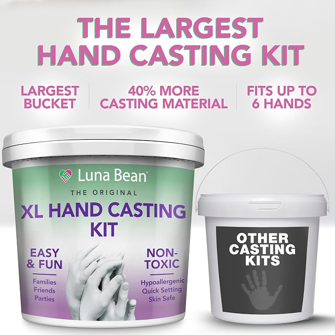 Luna Bean XL Hand Casting Kit for Family - Extra Large Mold, Up to 6 Hands | Molds up to 4 adult hands or 2 adults with 4 kids - double the material of our couples kit, family keepsake gift