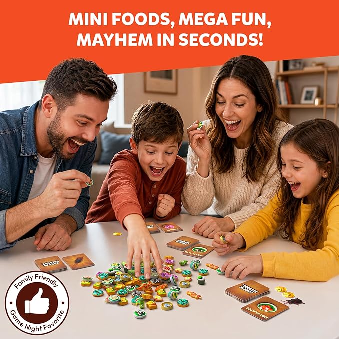 Gouda Games Gone in Seconds – Fast-Paced Card & Board Game for Kids, Teens & Adults | Mini-Food Game, Quick Reflex Family & Party Game, Hilarious Food Grab Challenge, Ages 6, 7, 8 & Up, 2-5 Players