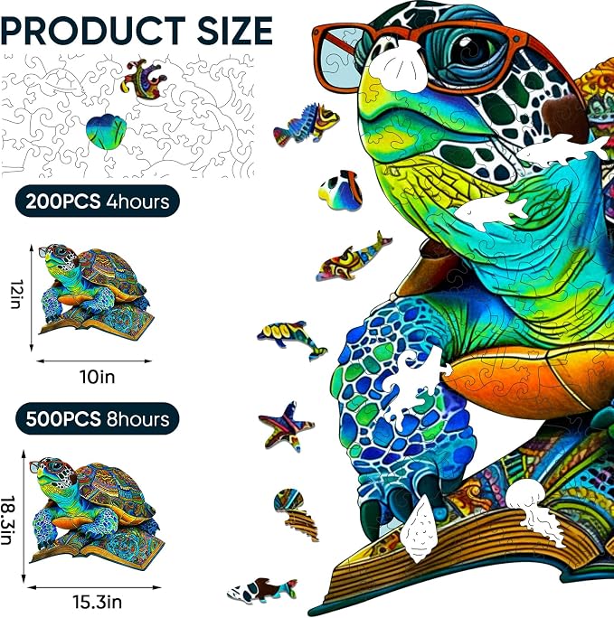 Mys Aurora Sea Turtle Puzzles for Adults, 200 Pieces Unique Jigsaw Puzzles | 5MM Thick Ocean Wooden Puzzles for Adults and Kids Birthday Gifts Family Game, 12 x 10 Inches