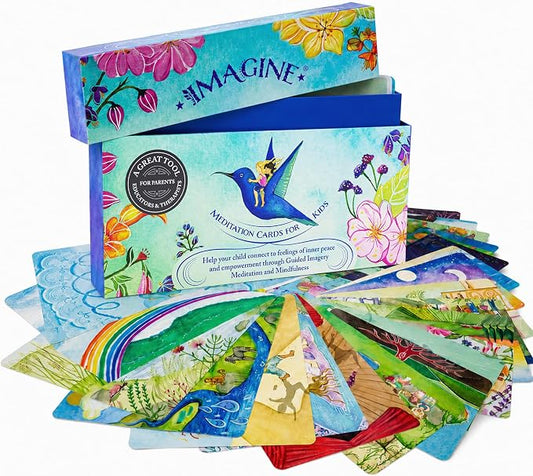 Imagine Meditation Cards for Kids - Award-Winning Mindfulness kit of XL Cards with Calming Guided Meditations for Empowerment, Focus and Relaxation. Great for Parents, Teachers and Therapists.