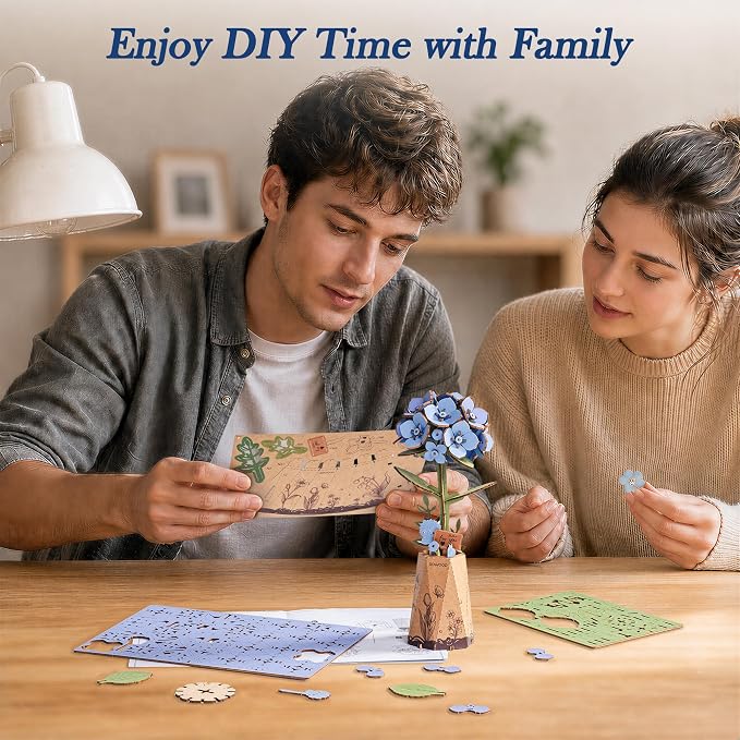 rowood Blue Hydrangea 3D Puzzles for Adults,DIY Wooden Flower Craft Kits for Women,Botannical Collection Home Decor,Mothers Day/Teachners Day Gift