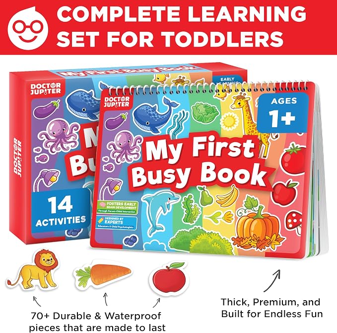 Doctor Jupiter My First Montessori Busy Book for Kids Ages 1-2-3 Year Old | Birthday Gift for Boys & Girls Ages 1,2,3, My First Montessori Busy Book, Toddler Learning Activities, Educational Travel Toy
