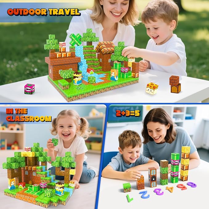 Magnetic Blocks 100PCS Building Cubes Kids Boys Girls Toys for Ages 3+ | STEM Sensory Learning Building Magnet Toys for Ages 3-5 5-7 8-10 10-12, Christmas Birthday Gifts for Kids Boys Girls