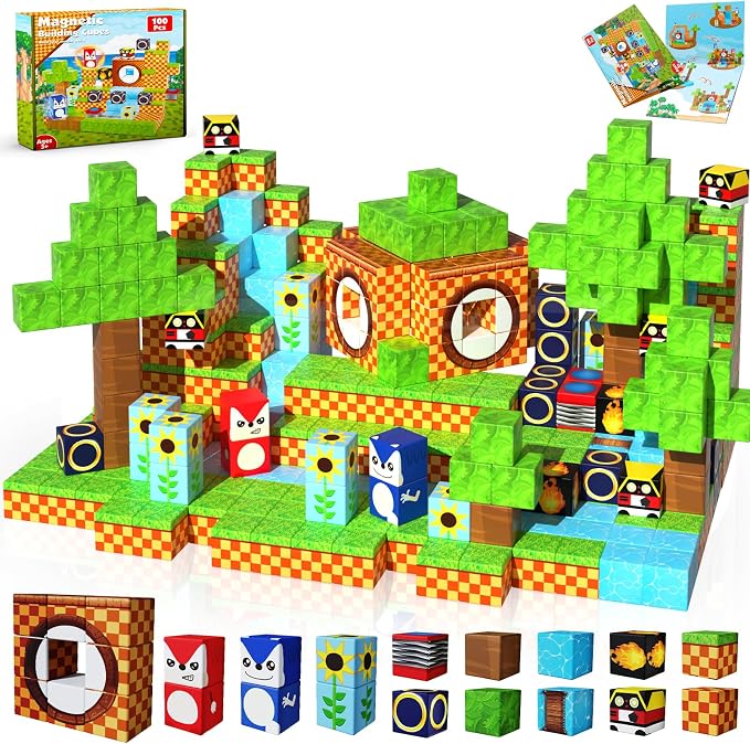 Annexfun Magnetic Blocks - 100PCS Building Blocks - Toys for Montessori Toddler Christmas Birthday Gifts - STEM Sensory Toys for 3 4 5 6 7 8 9 10 Year Old Boys and Girls
