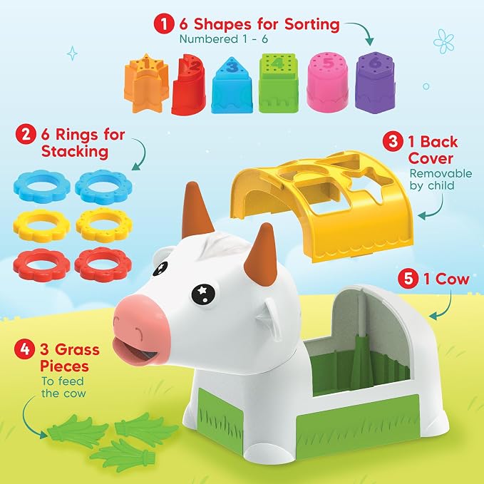 Imagimake Leaps & Bounds - Cow Shape Sorter, 5-in-1 Activity Toy, Ages 1+ | Early Learning Toy, Learn Shapes, Colors & Sorting Skills, Birthday Gift for Boys & Girls Ages 1,2,3 Years Old