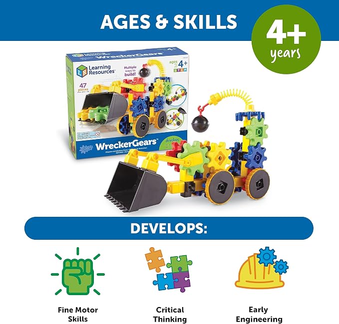 Learning Resources Gears WreckerGears, STEM Activities, Fine Motor Skills, Toddler Explorer Kit, Science and Construction, Boys and Girls Gifts, 47 Pieces, Ages 4 and Up