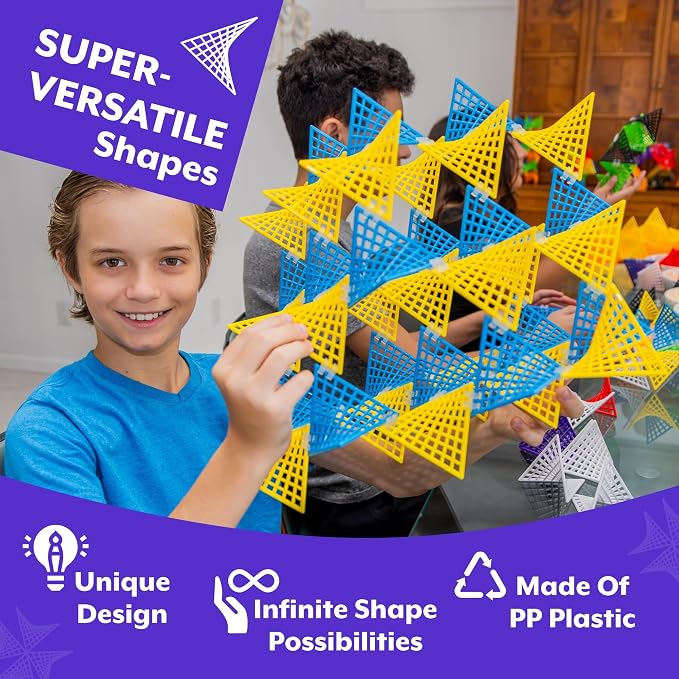 HyperTiles Hyperbolic Building Toy - 3" x 3" STEM Educational 3-Dimensional Adventure: 48 Tiles & 80 Connectors for Logic & Creativity - Infinite Shapes that Flex and Hinge - by Fun In Motion Toys