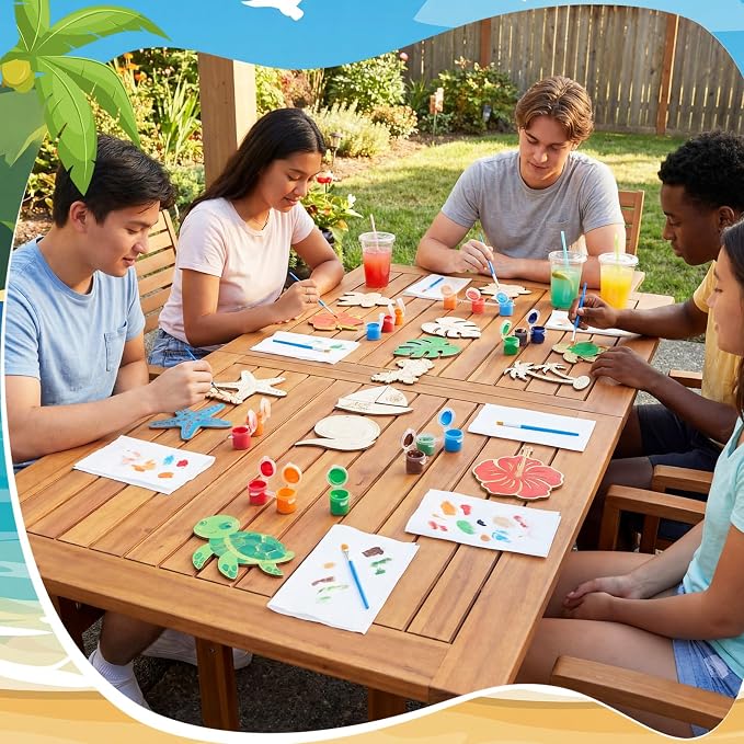 Saypacck 24 Pcs Hawaiian Party Favors Wooden Paint Craft Kits | Summer Tropical Party, Wooden DIY Painting Activity Sets with Organza Bags, Goodie Bag Fillers for Kids Guests