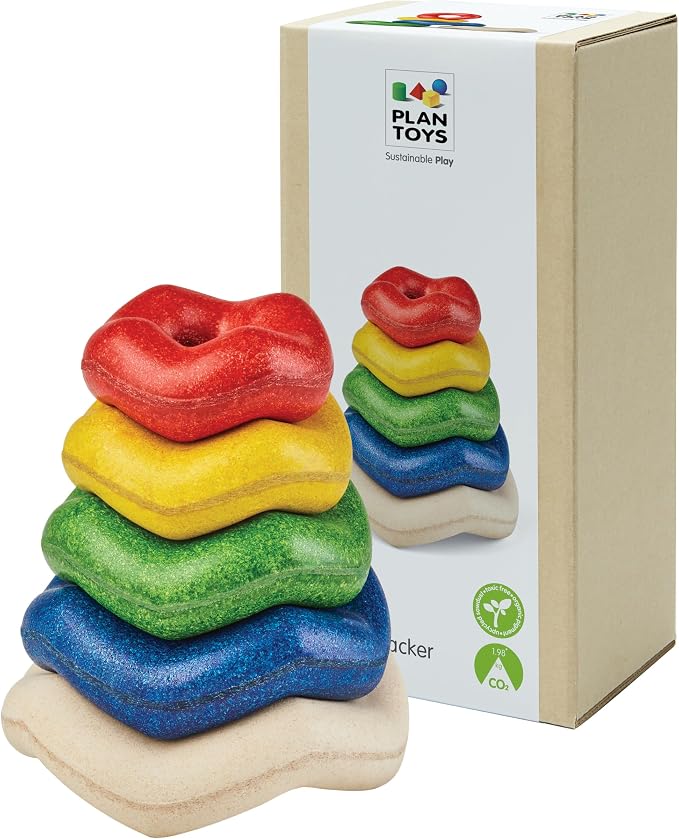 PlanToys® Wooden Wave Stacker Montessori Stacking Toy for Kids Toddlers | wooden wave stacker, montessori stacking toy, imaginative play fine motor coordination, sensory problem solving, baby toddler