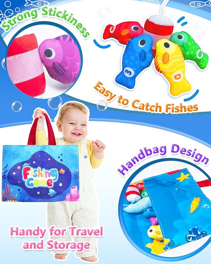 Montessori Toys for 1 2 Year Old Boy Birthday Gifts, Toddler Fishing Game | Learning Educational Toys, Baby Toys 1 Year Old, Cloth Fishing Set with Stacking Cups, Learn Aphabet Numbers, Color Sorting