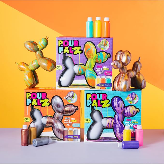 DIY Paint Pouring Kit – 1 XL Balloon Dog, 4 Acrylic Pour Paints, Mixing Cups & Tools, Create Unique Marbled Art, Fun Hands-On Craft Kit for Kids & Adults, Candy Ripple, Ages 5+