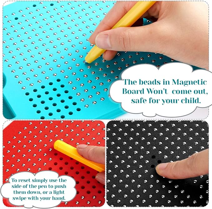 Yexiya 3 Pcs Magnetic Drawing Board for Kids, Toddler Travel Drawing Kit Magnet Sketch Thread Board with Stylus Pen and Beads Toy for Child Quiet Time Activities(Colorful,7 x 8.5 Inches)