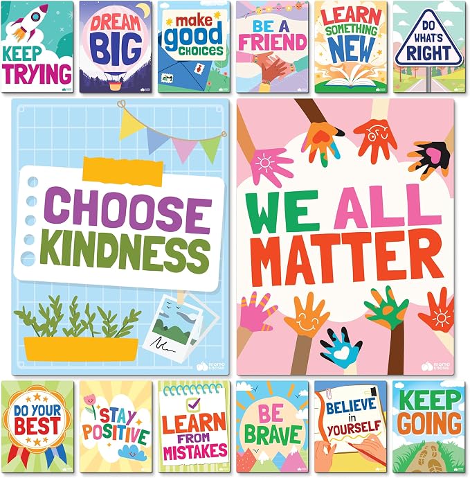 Motivational Posters for Classroom Decor - 14pc Inspirational Positive Affirmation Classroom Posters Middle School High School Elementary - Back to School Supplies Decorations Bulletin Board Wall