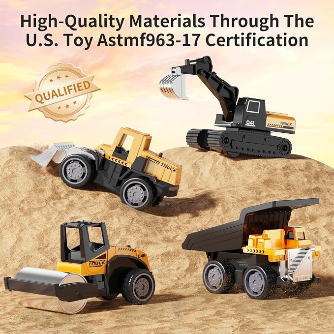 HONGTUO Alloy Mini Construction Vehicles, 8Pcs Die-cast Construction Toys | Excavators Mixer Truck Bulldozers Forklift Dump Truck, Pull Back Car, Construction Trucks Toys for Toddlers Kids Boys & Girls