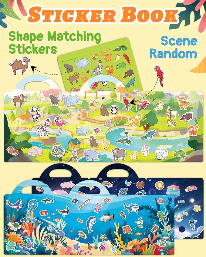Benresive Reusable Sticker Book for Toddlers, Stickers for Kids, Travel Toy | Toddler Toys, Boys Girls Birthday Gifts, Airplane & Road Trip Essentials Kids, No Mess Waterproof Toddler Crafts Activities