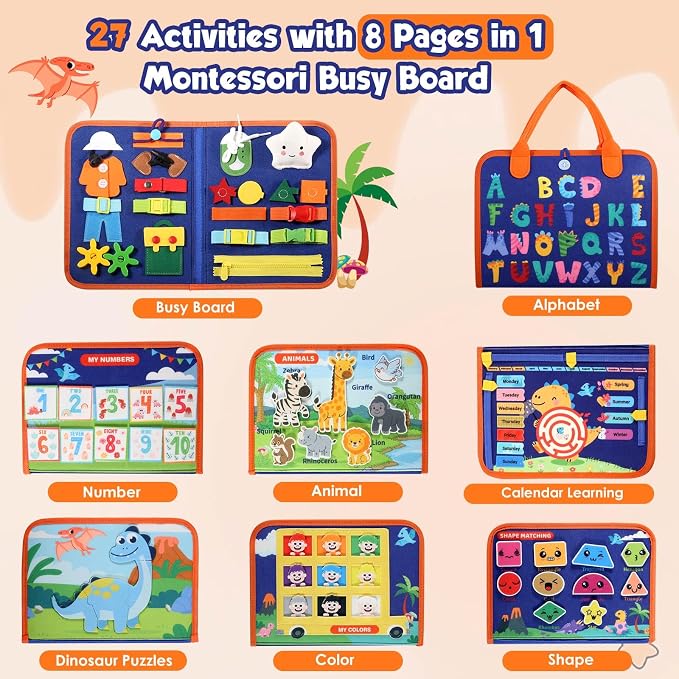 GOLIYEAN Toddler Busy Board - Montessori Toys for 2 Year Old Boy Birthday Gift, Educational Learning Sensory Busy Book for Toddlers, Ages 2-4 Airplane Car Travel Toys, Activity Books for Toddlers