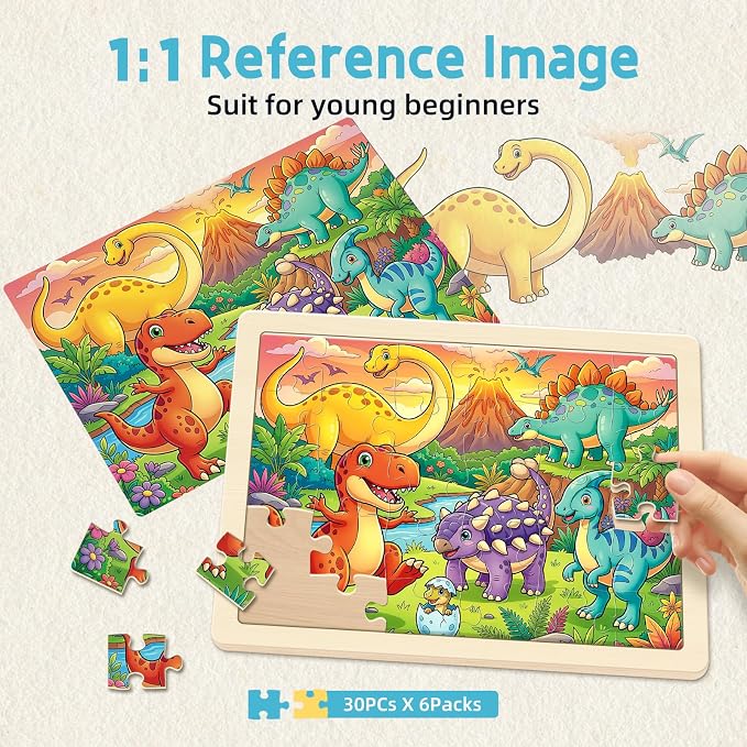 Puzzles for Kids Ages 4-6, 6-Pack 30-Piece Wooden Kids Puzzles | Discovery World Themes | Educational Puzzles for Kids Ages 3-5, Age-Appropriate Learning Toys, Ages 3+