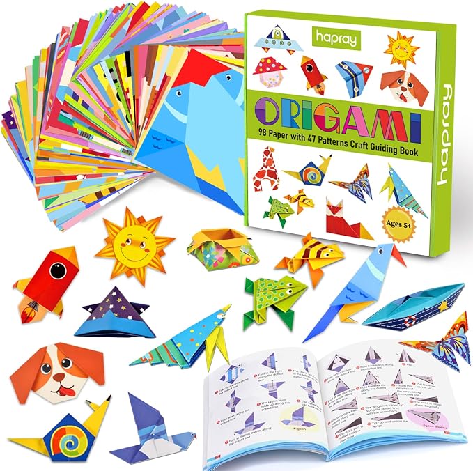 hapray Origami Kit for Kids, 98 Paper with 47 Patterns, Origami Book Video | DIY Art and Craft Projects with Video Tutorial, Beginners Origami Kit for Ages 5-12 8-12, Children's Day Gift Boy Girl