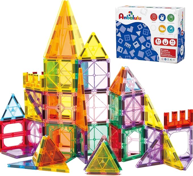 Anbalulu 63PCS Magnetic Tiles, Magnetic Building Set | Magnetic Building Blocks for kids Toddlers Ages 3-9, Construction Blocks, STEM Sensory Educational Gift Toys