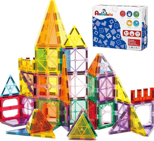 Anbalulu 63PCS Magnetic Tiles, Magnetic Building Set | Magnetic Building Blocks for kids Toddlers Ages 3-9, Construction Blocks, STEM Sensory Educational Gift Toys
