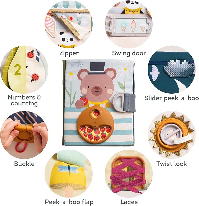 Taf Toys Busy Book for Toddlers 1-3 - Montessori Activity with 15 Interactive Activities - Opposites Theme - Baby Quiet Pages for 1 Year Old - Birthday Gift for Boys and Girls