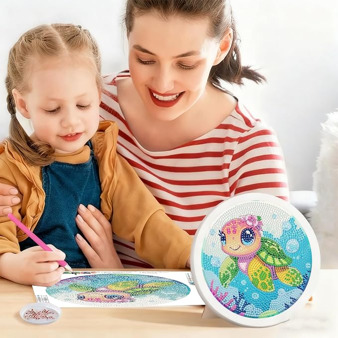 Gemozaic Sea Turtle Diamond Art Kits for Kids Ages 6-8-12, Round Frame | Sea Animal Diamond Art for Kids 6 8 9 10 12 Year Old, Easy Kid Big Gem Painting, DIY Arts and Crafts for Girl Birthday Gift