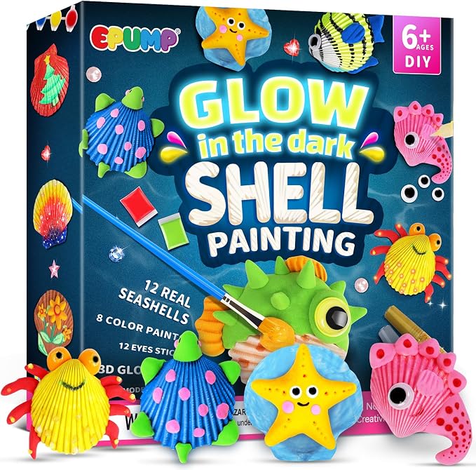 EPUMP Shell Painting Kit for Kids - Glow in The Dark Arts and Crafts Supplies Kits for Girls Boys - Kids Activities Creative Art Set Birthday Gifts DIY Paint Toys for Age 6 7 8 9 10 11 12 Years Old