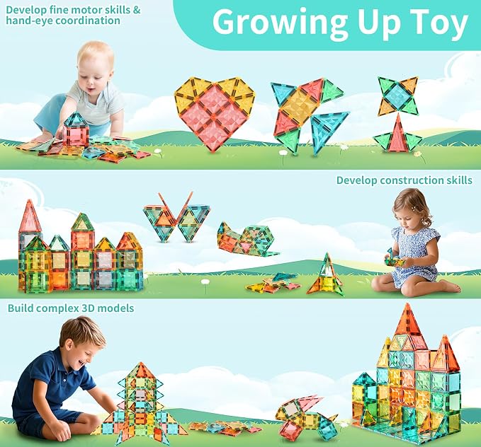 Magnetic Tiles with Playboard, STEM Building Blocks, 32-Piece | Encourages creativity, imaginative play, and early learning through hands-on exploration