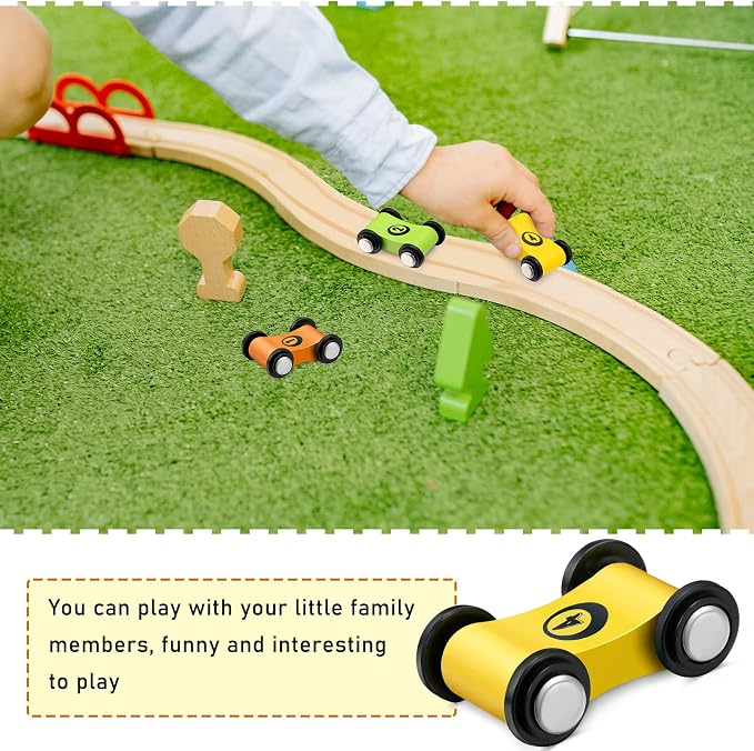 Zhanmai 4 Pieces Wooden Mini Car Ramp Race Track Toys for Aged 1 2 3, Race Party Present Wooden Car Ramp Mini Racer Play Set Replacement