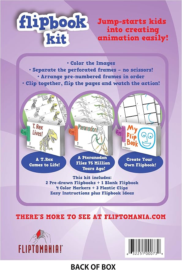 Fliptomania Flipbook Make-Your-Own Flip Book Kit for Kids 3 Pack, T-Rex, pterodactyl ,& Blank DIY Flipbook Paper, Drawing Kids Arts & Crafts Project Set, Boys, Girls Arts and Crafts for Kids Ages 8-12