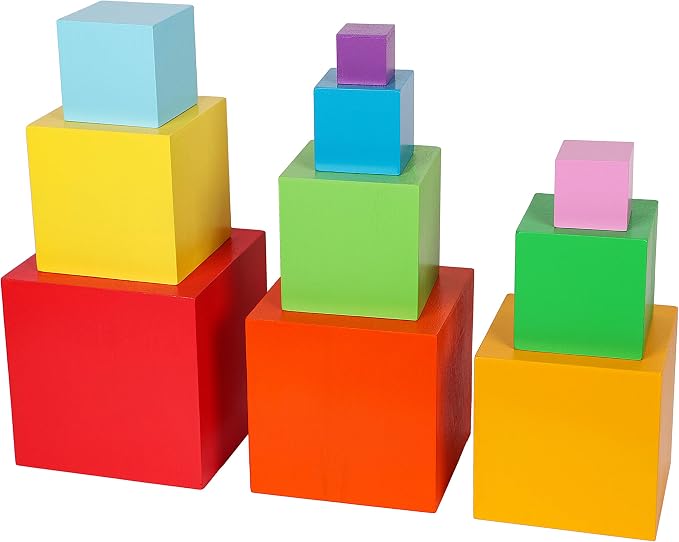 TOWO Wooden Stacking Boxes, Rainbow Nesting Sorting Cups for Toddlers | Rainbow wooden stacking cubes support color sorting, nesting and early learning; Montessori toy for toddlers age 2+