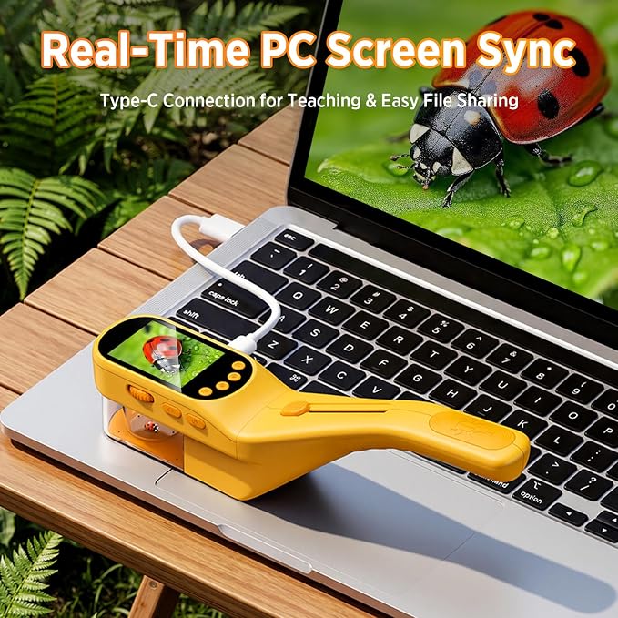 Kids Bug Catcher Microscope STEM Exploration Toy for Ages 3+ | 2.4" IPS screen, 500X Magnification, 8 LED lights, photo and video record, bug catching kit for kids 3‑12 outdoor STEM toy