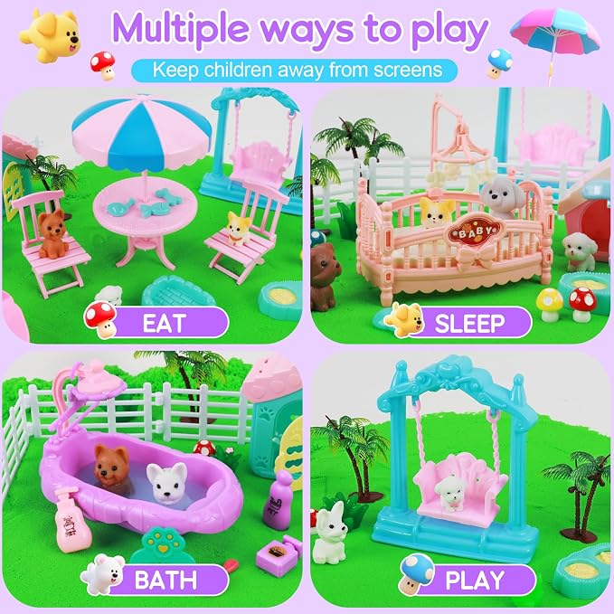 Mikiwon Pet Sensory Bin, Dog Sandbox Play Sand Art Kit with 1.1lbs Sand, Pet Care Sand Set, Sensory Play for Girls Boys Age 3+, Role Pretend Play Beach Toy for Kids Xmas Birthday Gifts