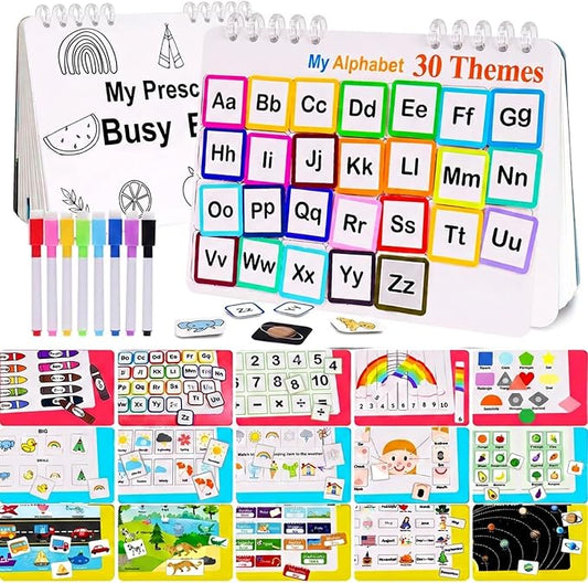 Mallify Busy Book for Toddlers 3-5, Montessori Busy Book with 30 Themes and 8 Markers, Kids Binder and Early Learning Toys, Preschool Busy Books for Toddlers, Tracing Coloring Book, BusyTots