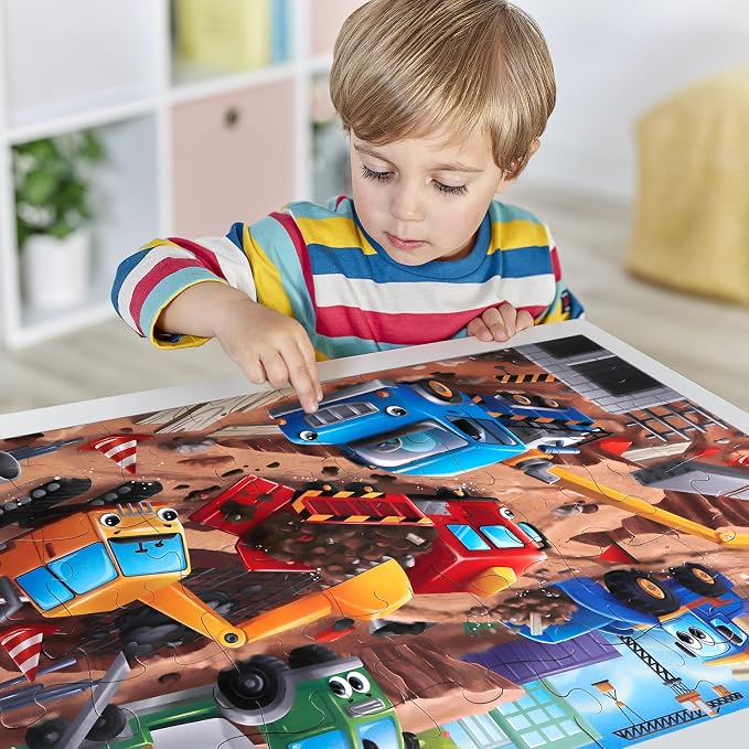 Jumbo Floor Puzzle for Kids,48 Piece Construction Site Jigsaw Puzzle | Construction Vehicle Puzzle,Extra-thick Cardboard,Preschool Learning Toy,35x24 in Completed,Gift for Boys and Girls Ages 3-8