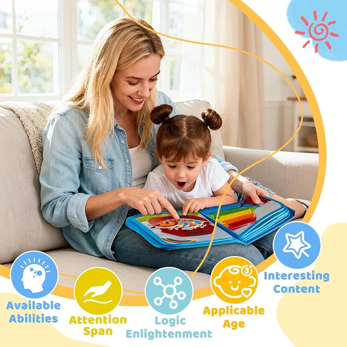 DEGIDEGI Montessori Busy Book for Toddlers, Educational Sensory Activity Book with Life Skills Training, Quiet Travel Toy for Car and Airplane, Christmas Birthday Gift (Light Blue)