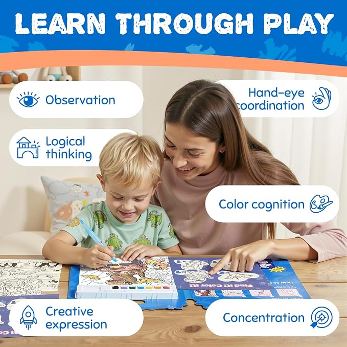JoyCat Find & Color Paint with Water Coloring Books for Toddlers | Seek and Find Learning Activity, Dinosaur No Mess Arts & Crafts Kids Toys Ages 3-5 & 4-8, Birthday Gifts for Boys & Girls