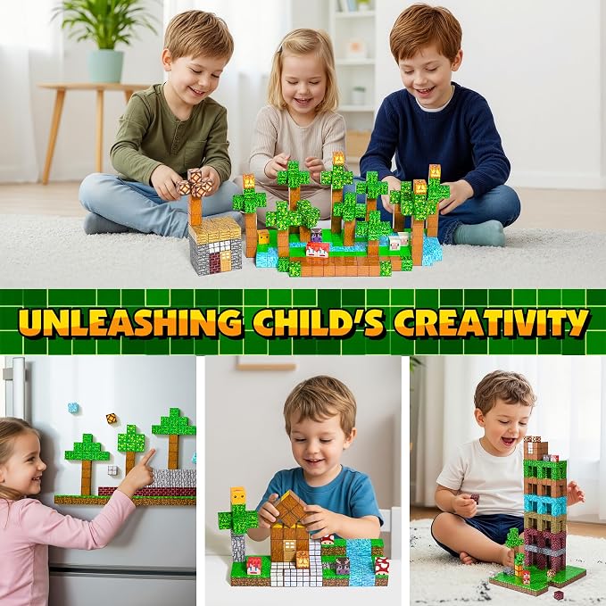 Enjoyjoy 300 PCS Magnetic Building Blocks - Montessori Stacking Construction Sensory Toys Magnets Cubes for STEM for Kids Ages 4-8 Boys Girls Christmas Birthday Gifts