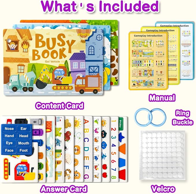 3 Pack Busy Books for Toddlers, Montessori Quiet Book, Preschool Learning Activities Educational Workbook, Sorting Matching Sticker Fixing, Gifts for Kids Age 3+ (Farm, Vehicle, Weather)